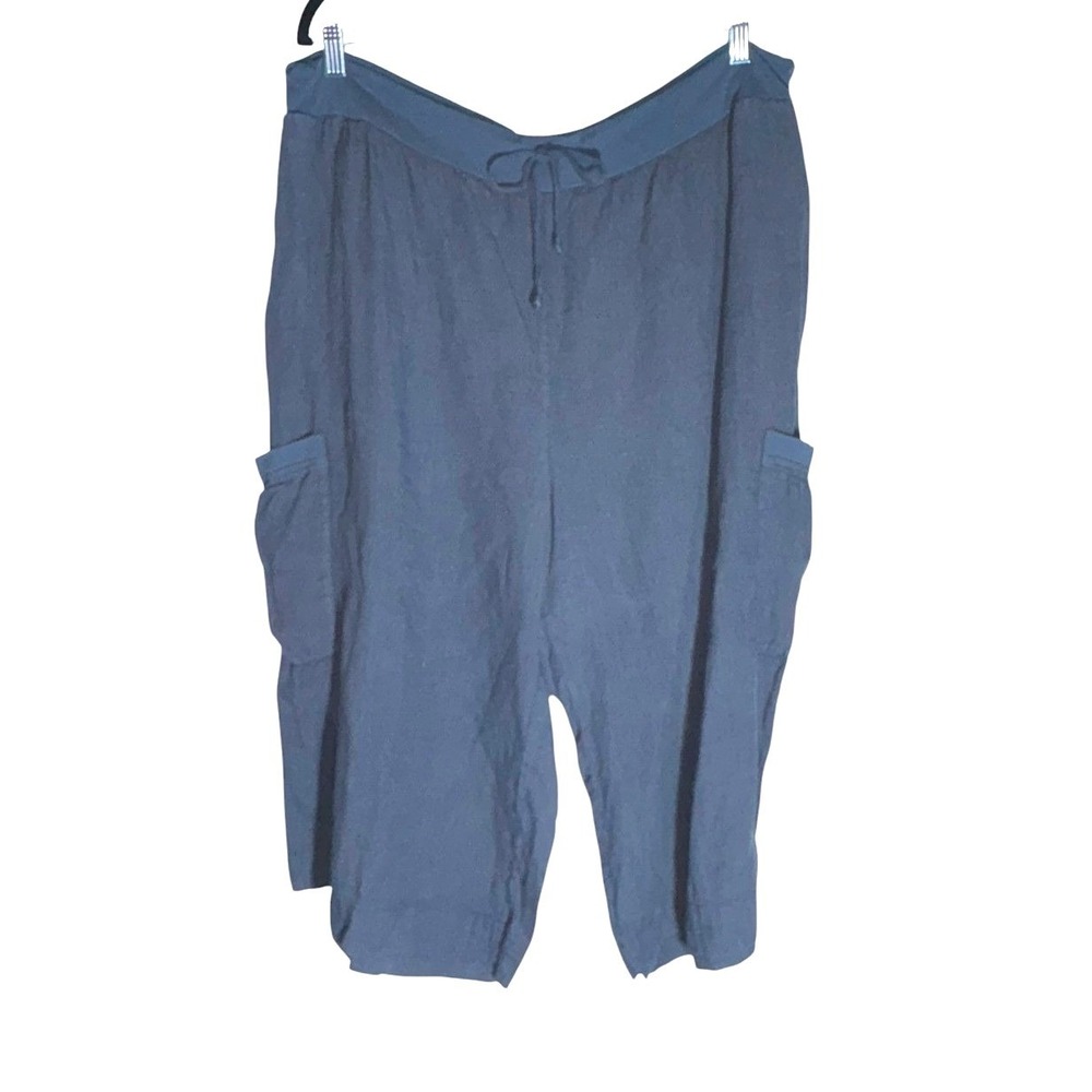 Flax sz 1G Linen‎ cropped pants Wide Leg Cropped with Cargo side Pockets